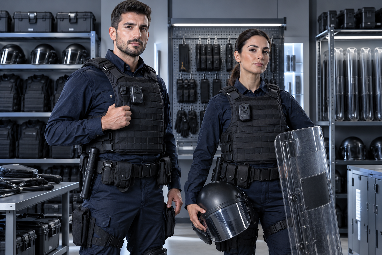 Operatori di Polizia con equipaggiamento di sicurezza